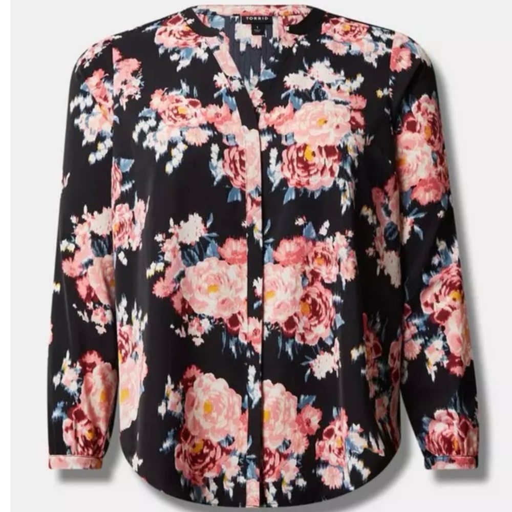Torrid Floral Button Front Long Sleeve Blouse